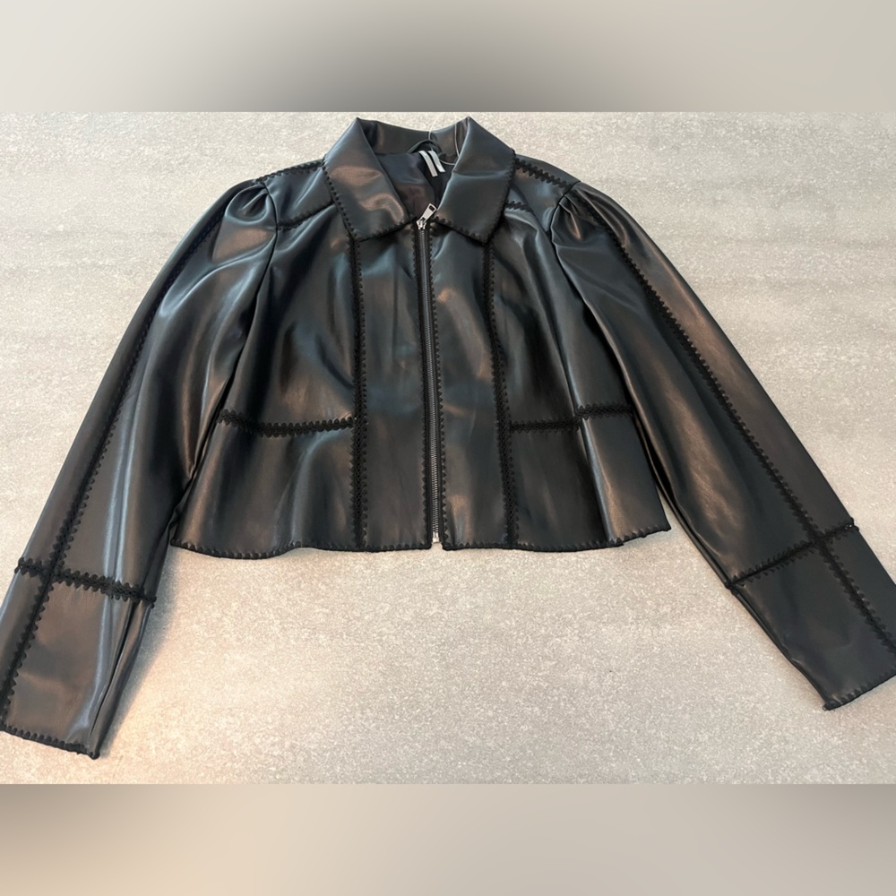 The Freya Faux Leather Whip-Stitch Swing Jacket